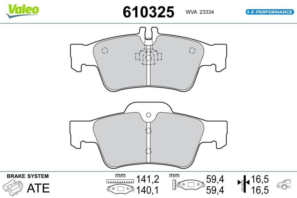 Jeu de 4 plaquettes de frein VALEO ref. 610325